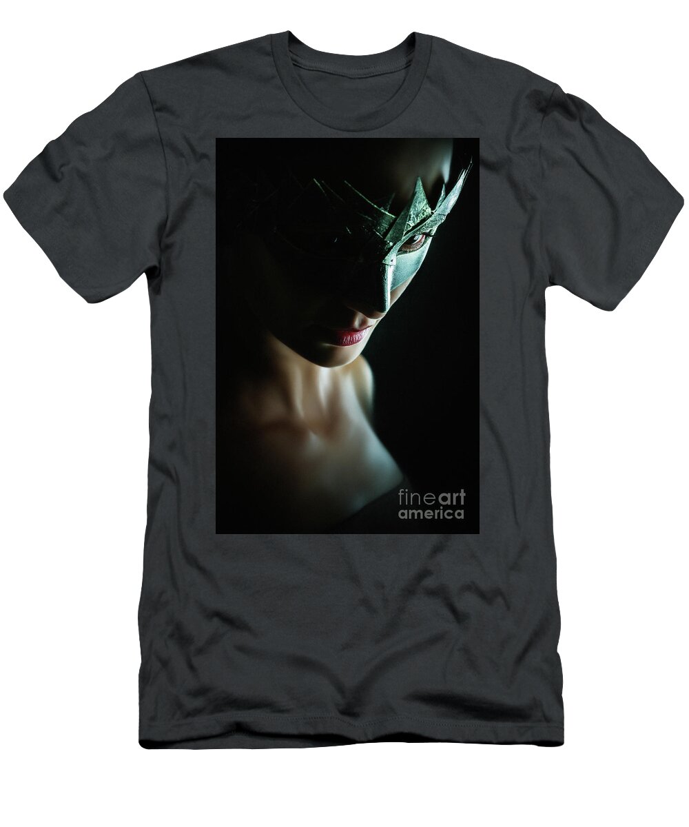 Art T-Shirt featuring the photograph Beauty model woman wearing venetian masquerade carnival mask by Dimitar Hristov
