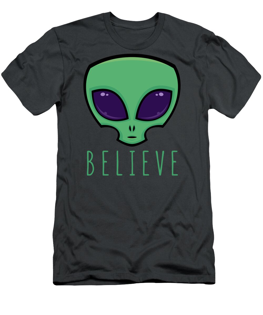 Alien T-Shirt featuring the digital art Believe Alien Head by John Schwegel