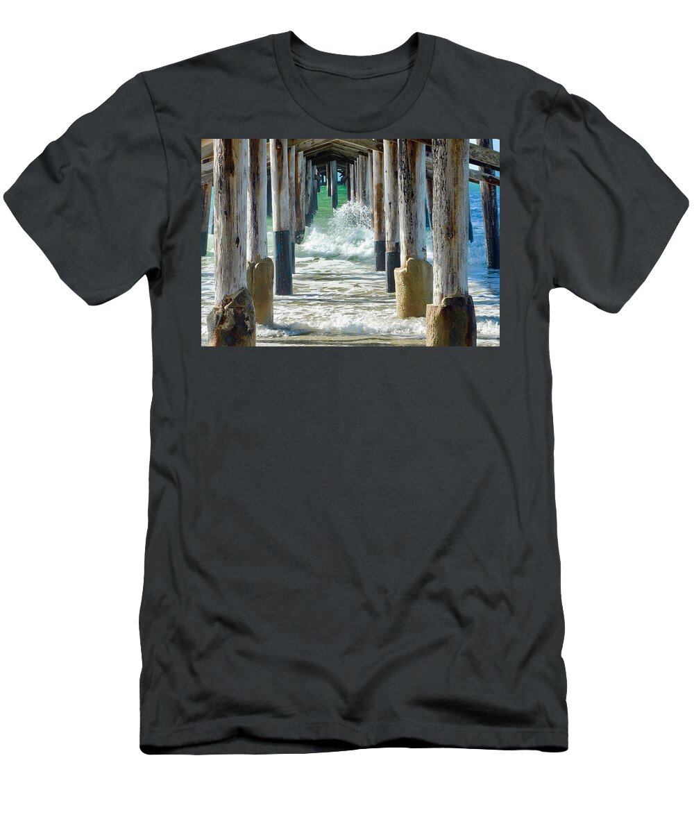 Below T-Shirt featuring the photograph Below The Pier by Brian Eberly