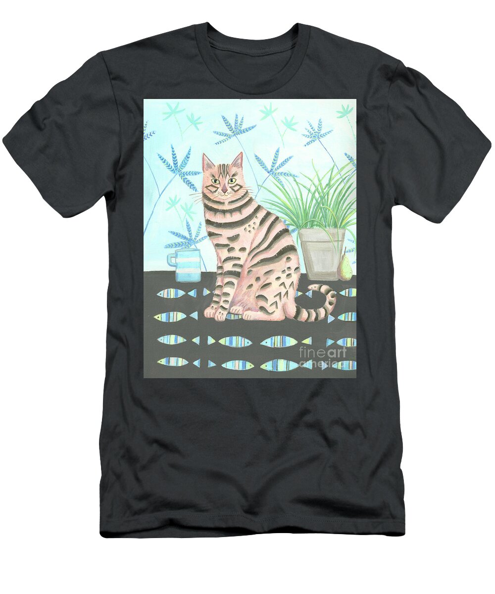 Cat T-Shirt featuring the painting Bengal cat with still life by Mary Stubberfield