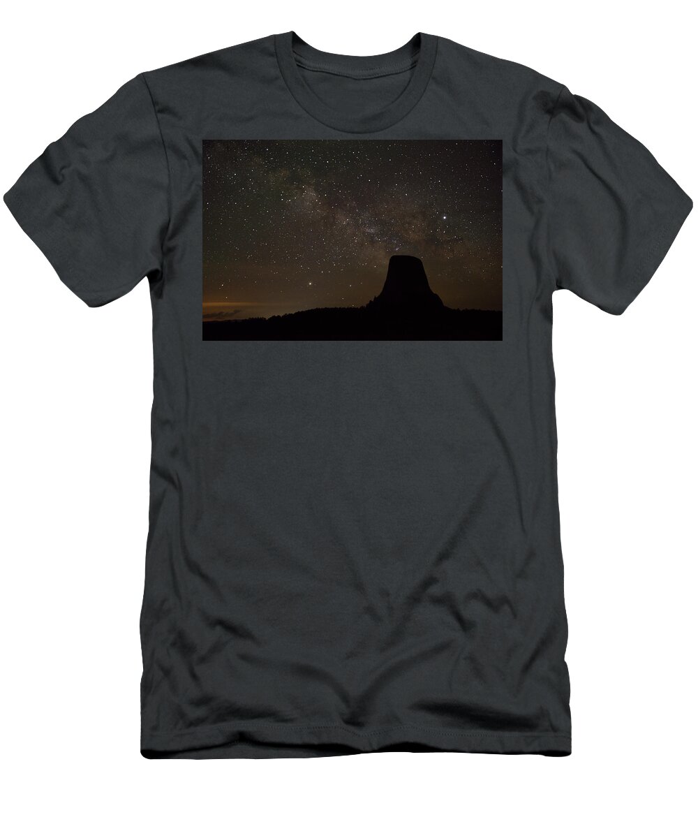 Devils Tower T-Shirt featuring the photograph Big Devil's Tower and Milkyway by Doolittle Photography and Art