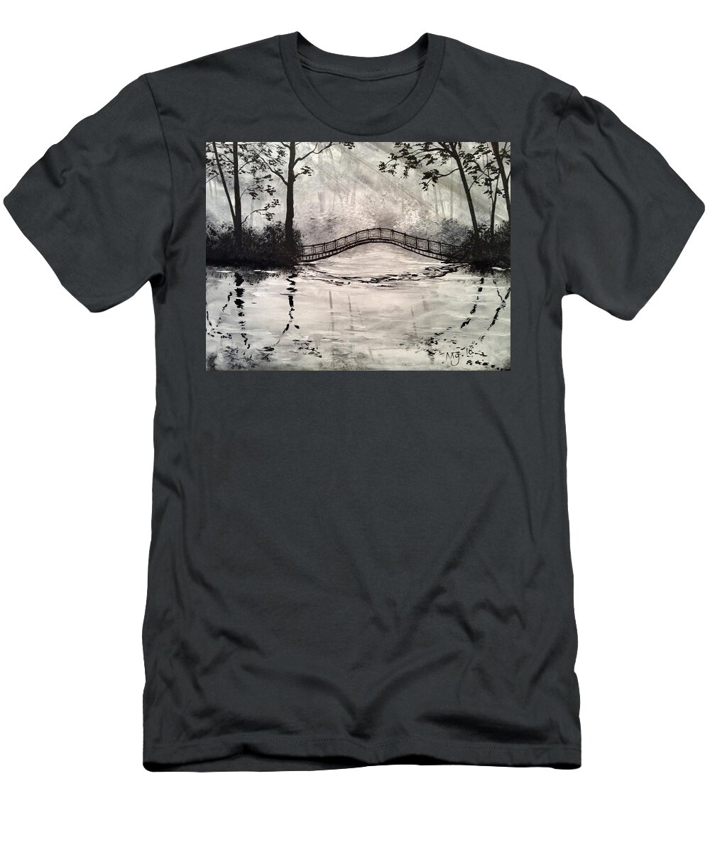 Black T-Shirt featuring the painting Black and White Reflection by Mindy Gibbs