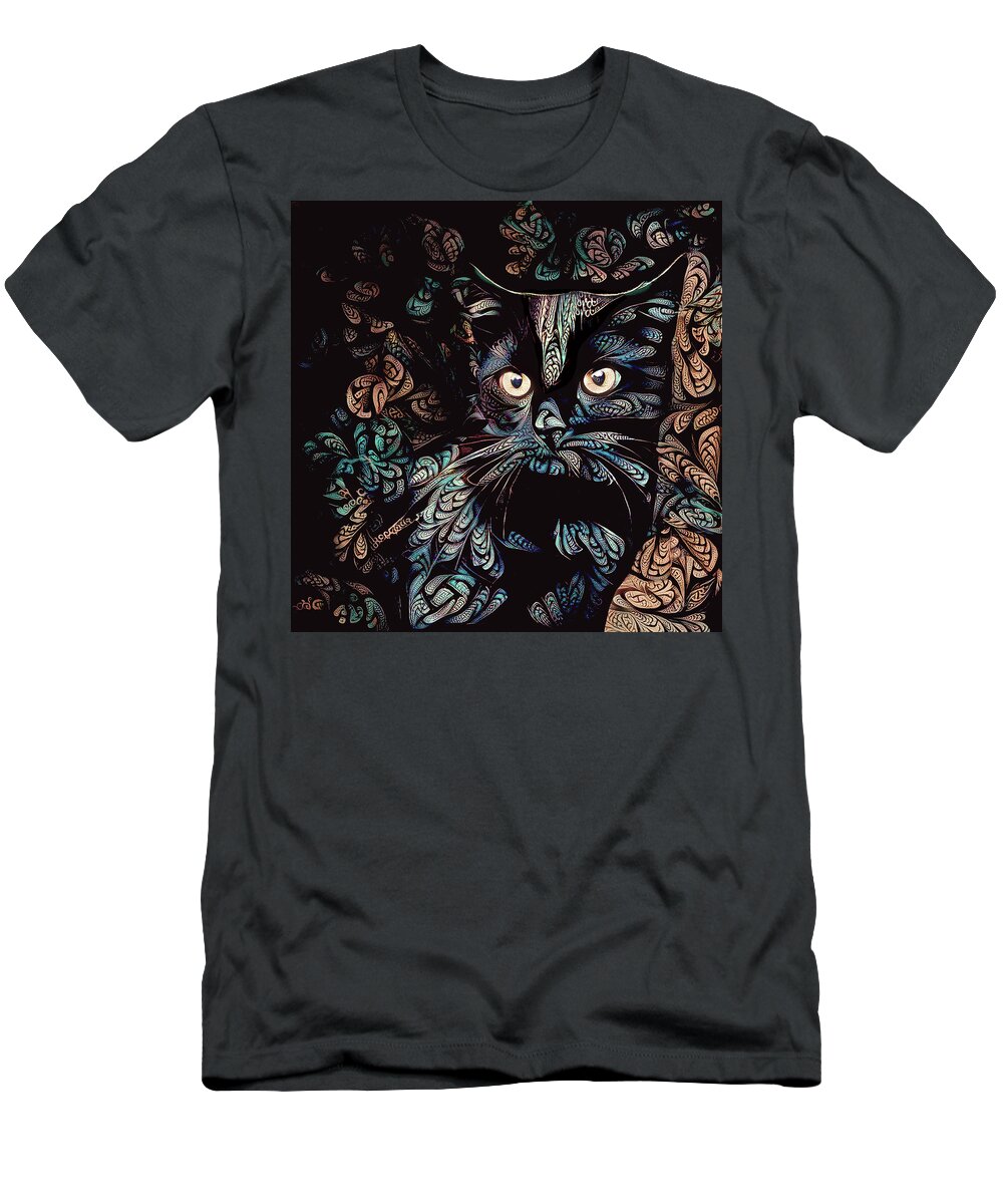 Black Cat T-Shirt featuring the digital art Black Cat by Peggy Collins