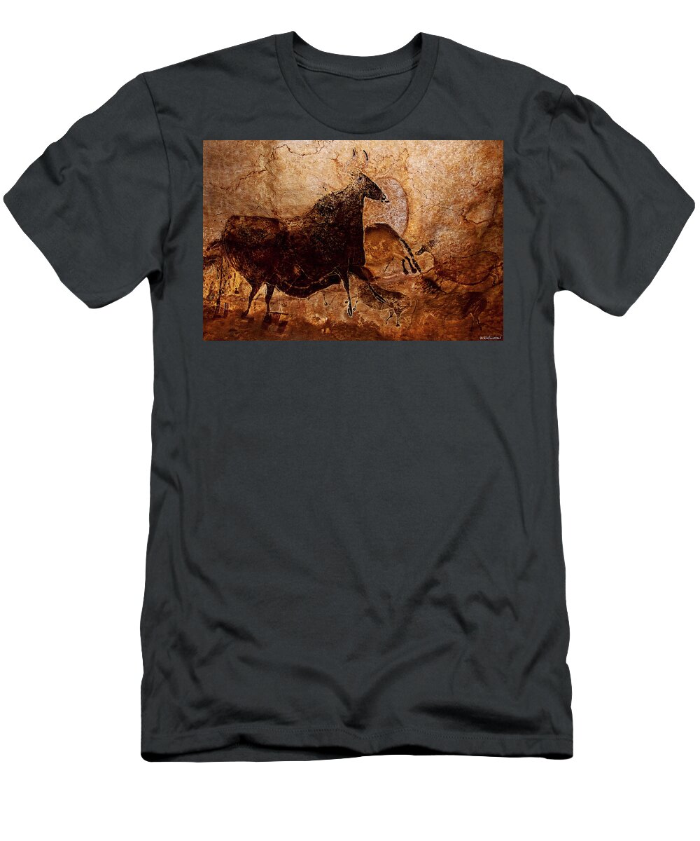 Black Cow T-Shirt featuring the digital art Black Cow and Horses by Weston Westmoreland