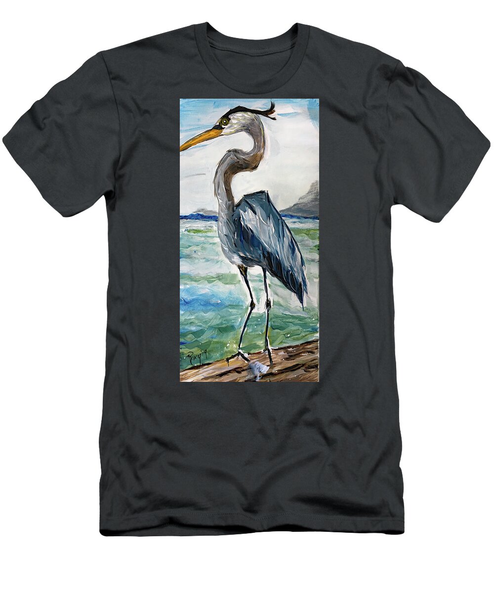 Heron T-Shirt featuring the painting Blue Heron by Roxy Rich