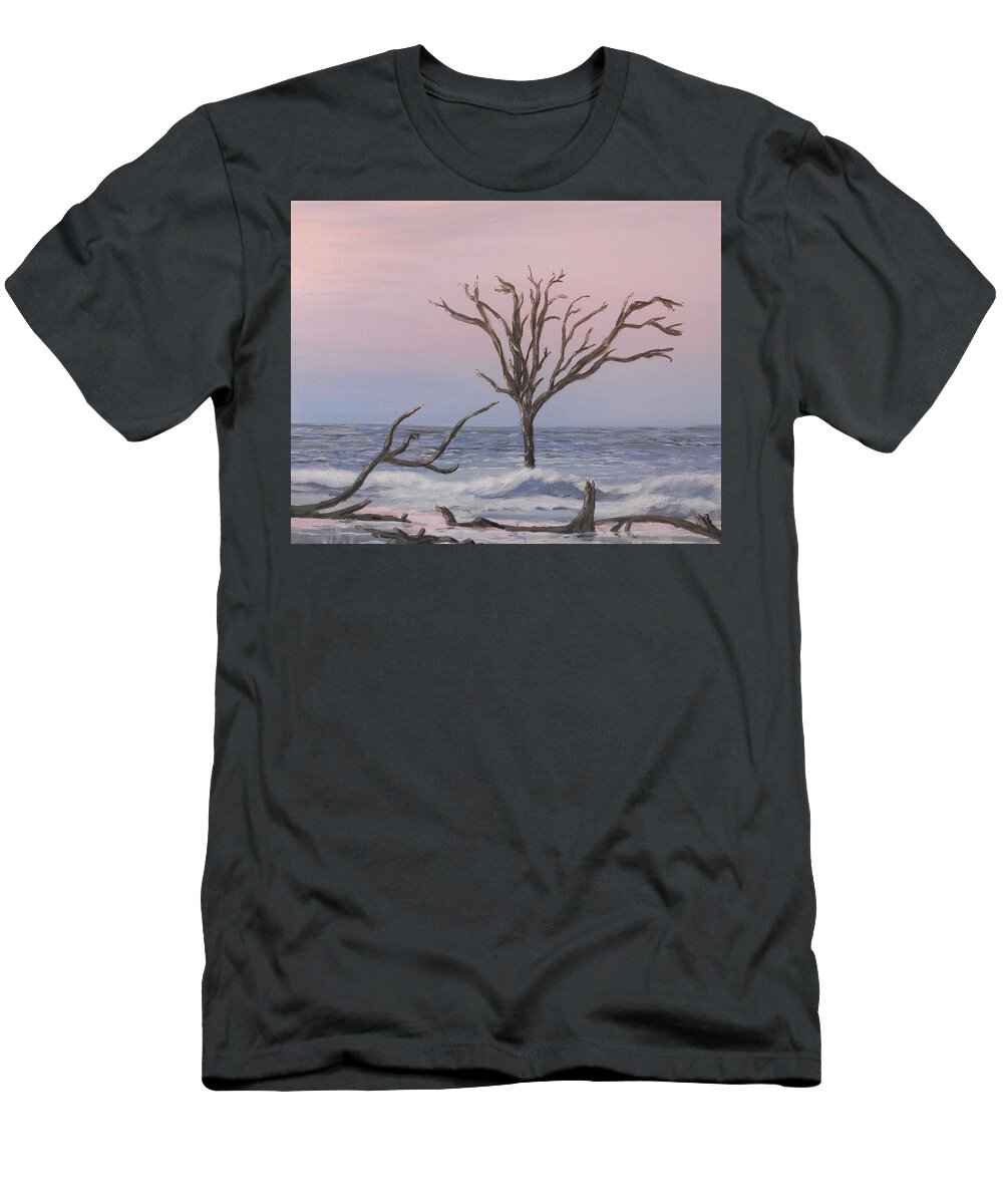 Beach T-Shirt featuring the painting Boneyard Beach Sunrise by Deborah Smith