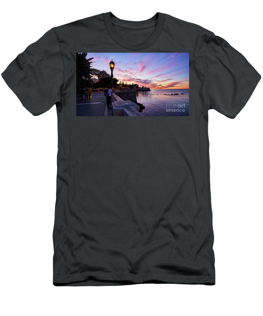 Coast T-Shirt featuring the photograph Breathtaking Sky at Dusk over Candelaria Bulwark Cadiz by Pablo Avanzini