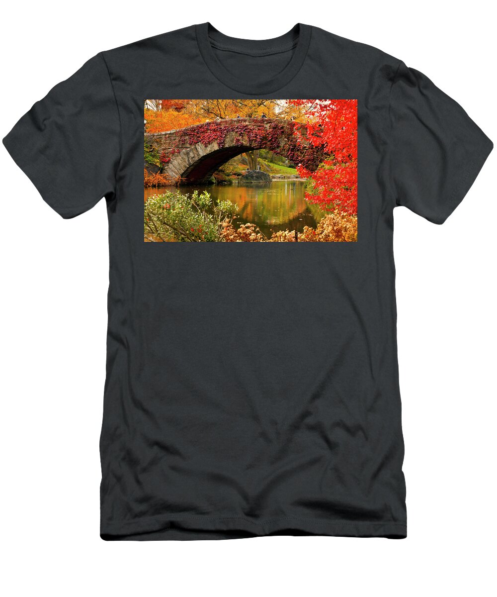Estock T-Shirt featuring the digital art Bridge & Pond, Central Park, Nyc by Claudia Uripos