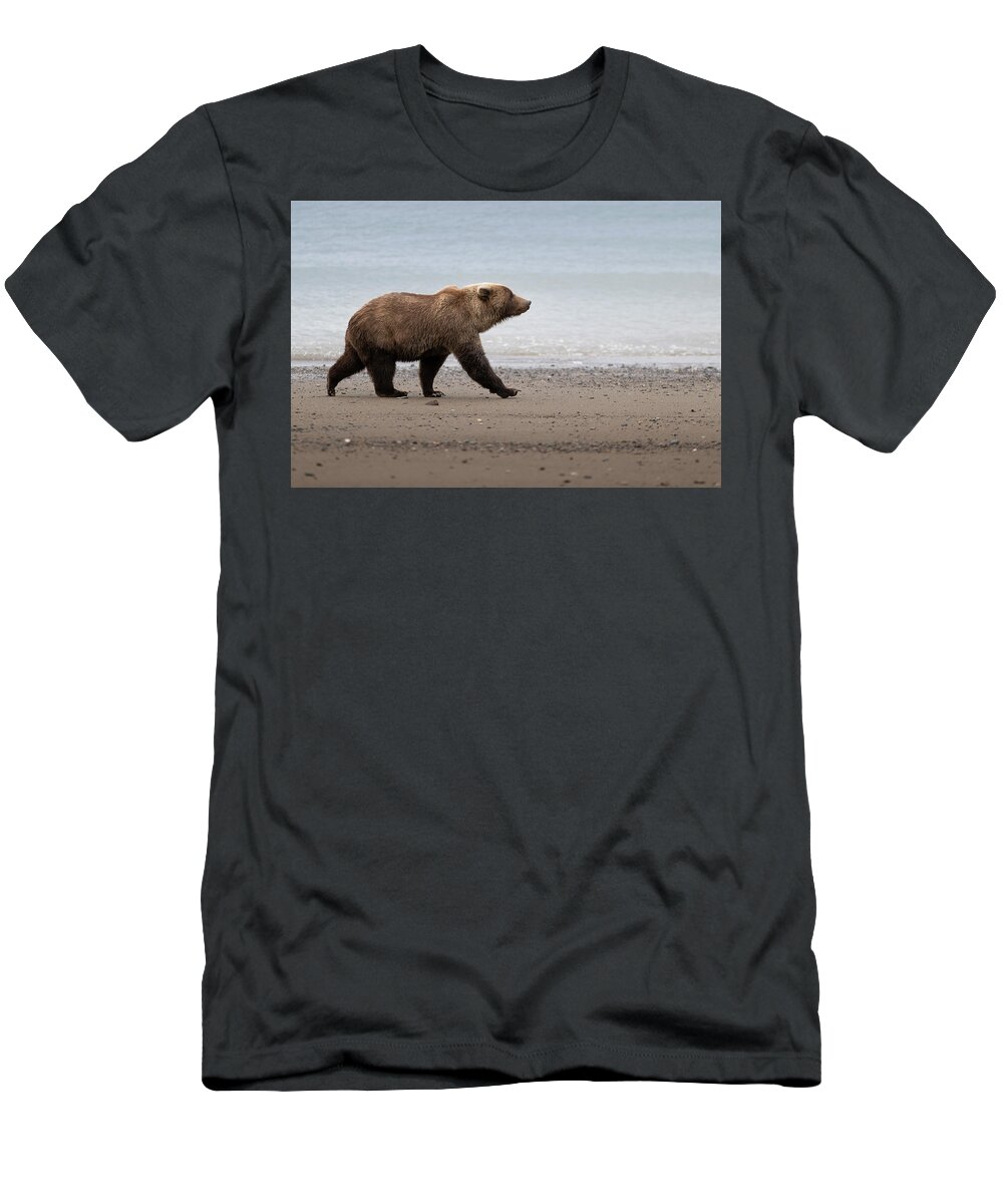 Alaska T-Shirt featuring the photograph Brown Bear on Lake Clark Alaska Beach by Scott Slone