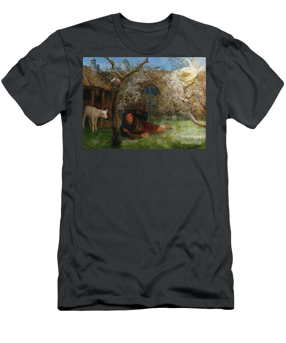 Lamb T-Shirt featuring the painting Caedmon's Awakening by Arthur Hughes