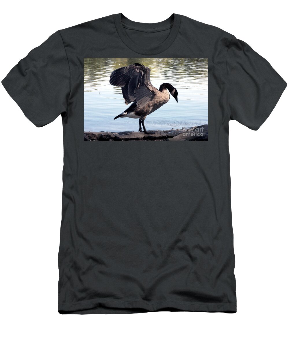 Pond T-Shirt featuring the mixed media Canadian Goose by Gravityx9 Designs