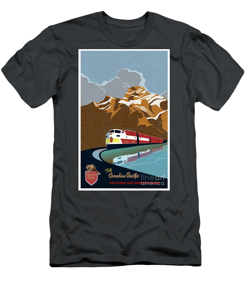 Train T-Shirt featuring the painting Canadian Pacific Rail Vintage Travel Poster by Sassan Filsoof