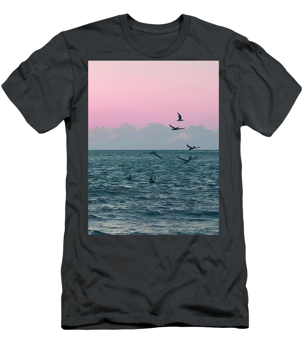 Birds T-Shirt featuring the photograph Captiva Island Sunset Seagulls Feast 3 by Shelly Tschupp