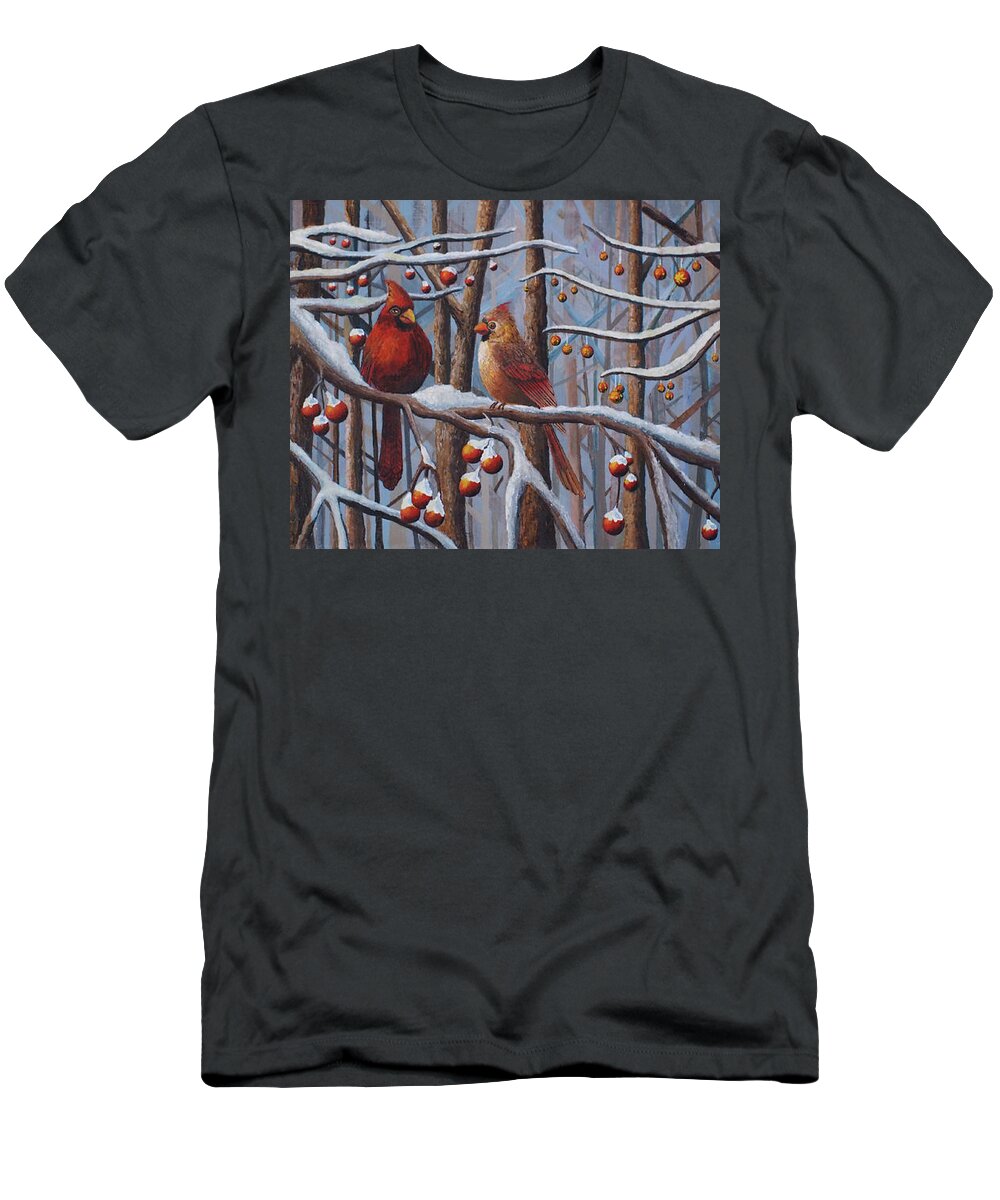 Cardinals T-Shirt featuring the painting Cardinals by Mindy Huntress