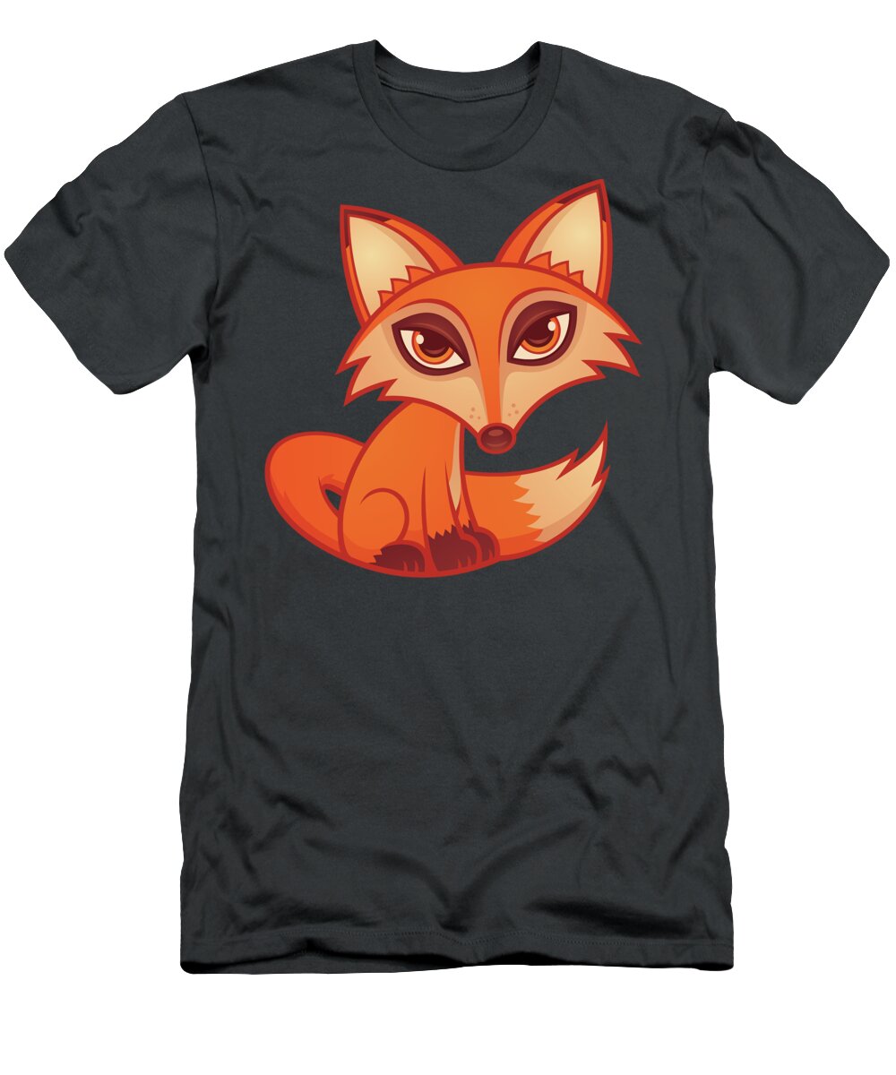 Animal T-Shirt featuring the digital art Cartoon Red Fox by John Schwegel