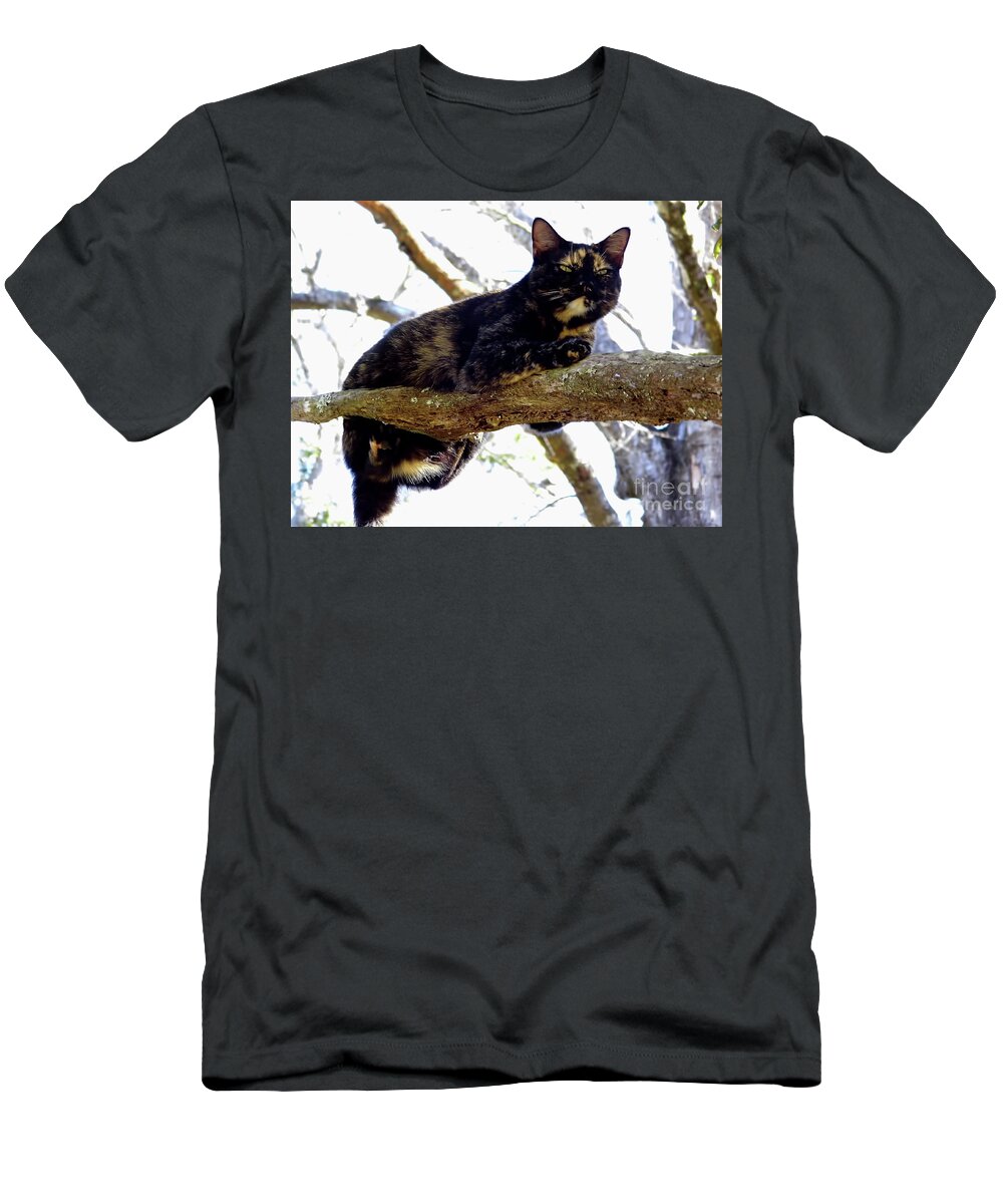 Cat T-Shirt featuring the photograph Cat - Out - On - A - Limb by D Hackett