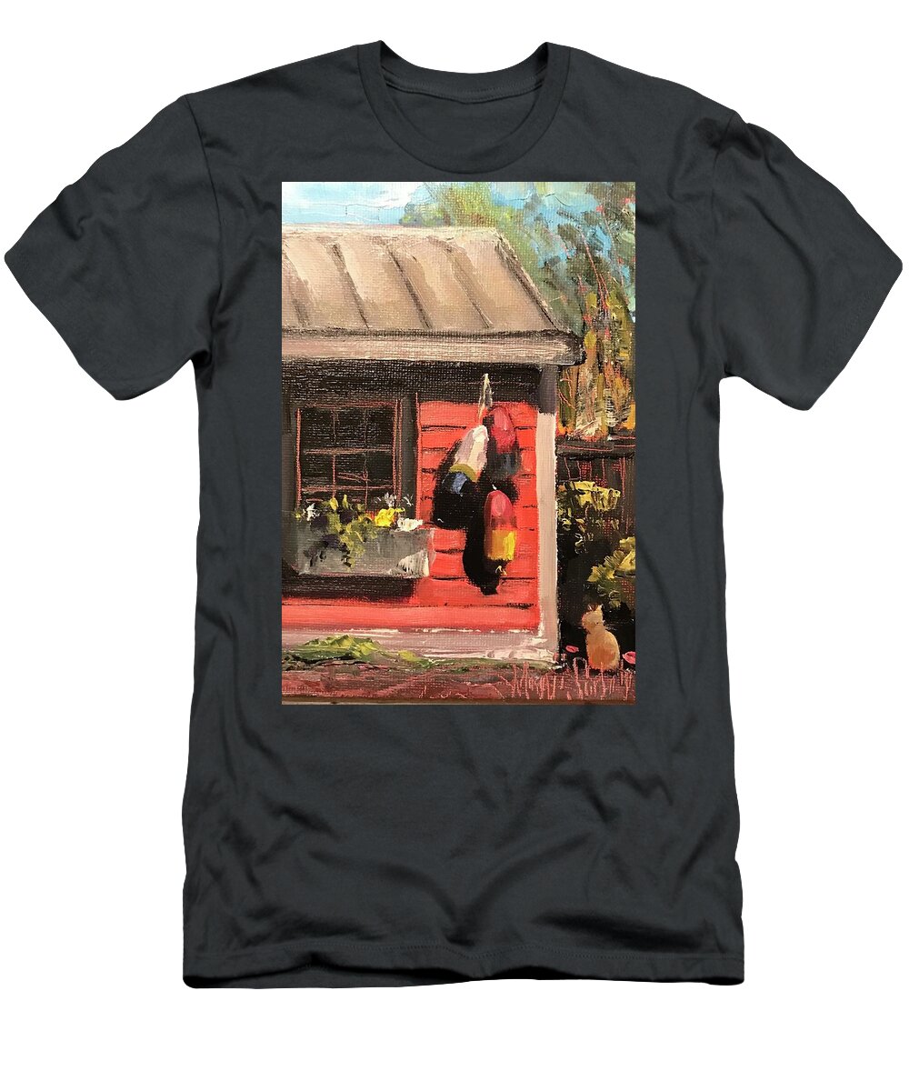 Impressionism T-Shirt featuring the painting Cat with Shed by Maggii Sarfaty