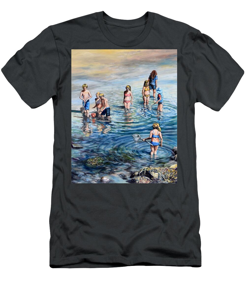 Gloucester T-Shirt featuring the painting Catching Minnows By The Shore by Eileen Patten Oliver