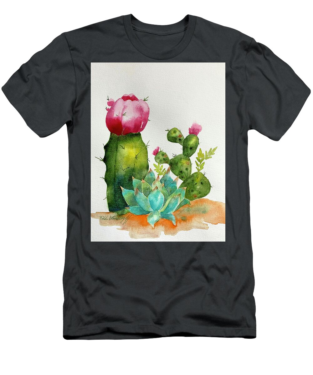 Cactus T-Shirt featuring the painting Cactus by Hilda Vandergriff