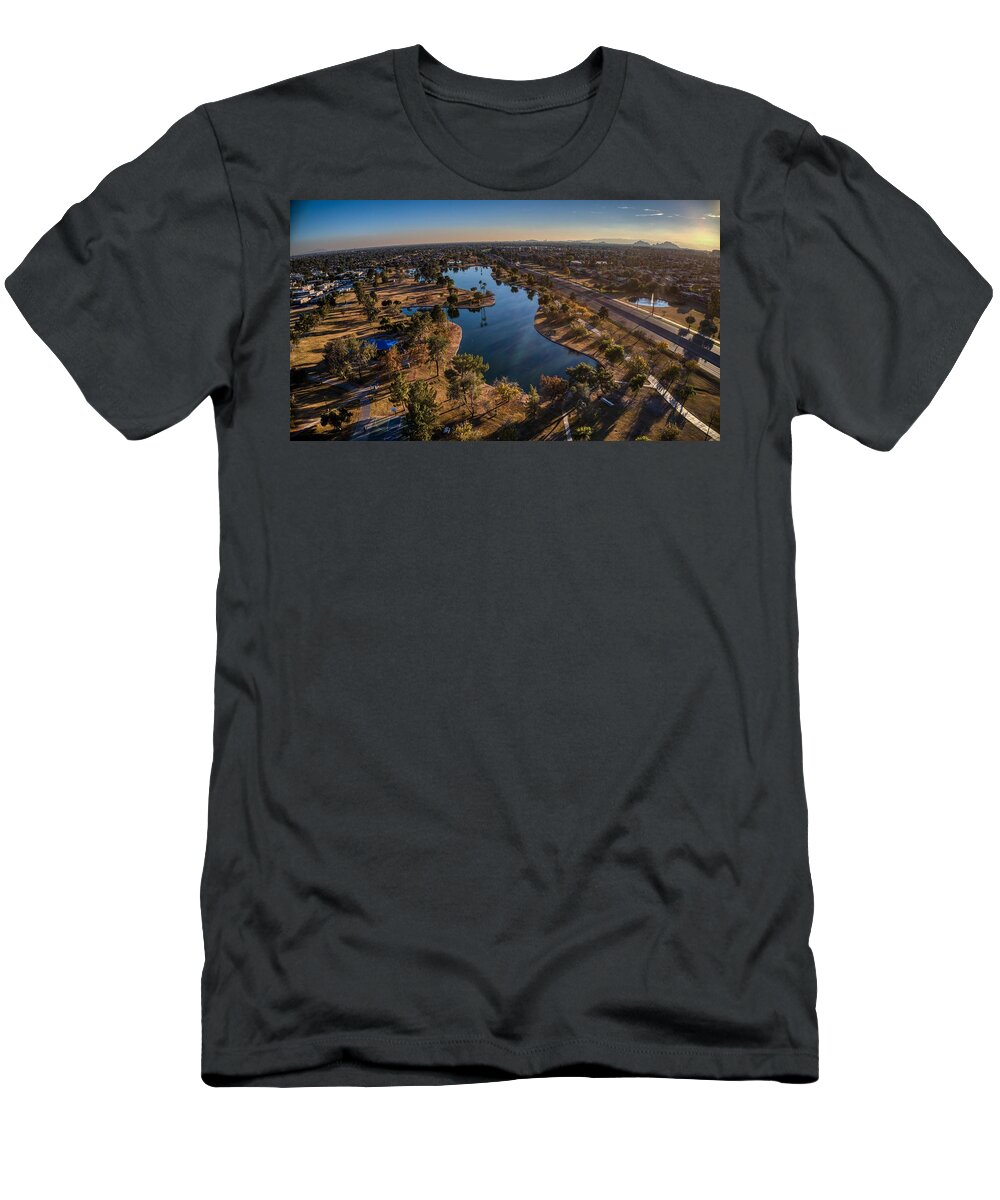 Aerial Shot T-Shirt featuring the photograph Chaparral Lake by Anthony Giammarino