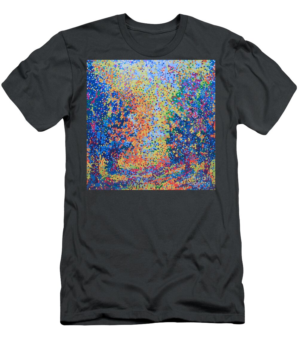 Chmie Potique Neopointillism T-Shirt featuring the painting Chemie Poetique by Santina Semadar Panetta