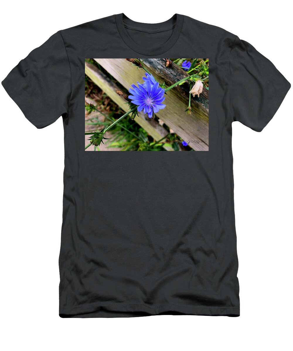 Brushstroke T-Shirt featuring the photograph Chickory Flower Growing in a Plank by Jori Reijonen