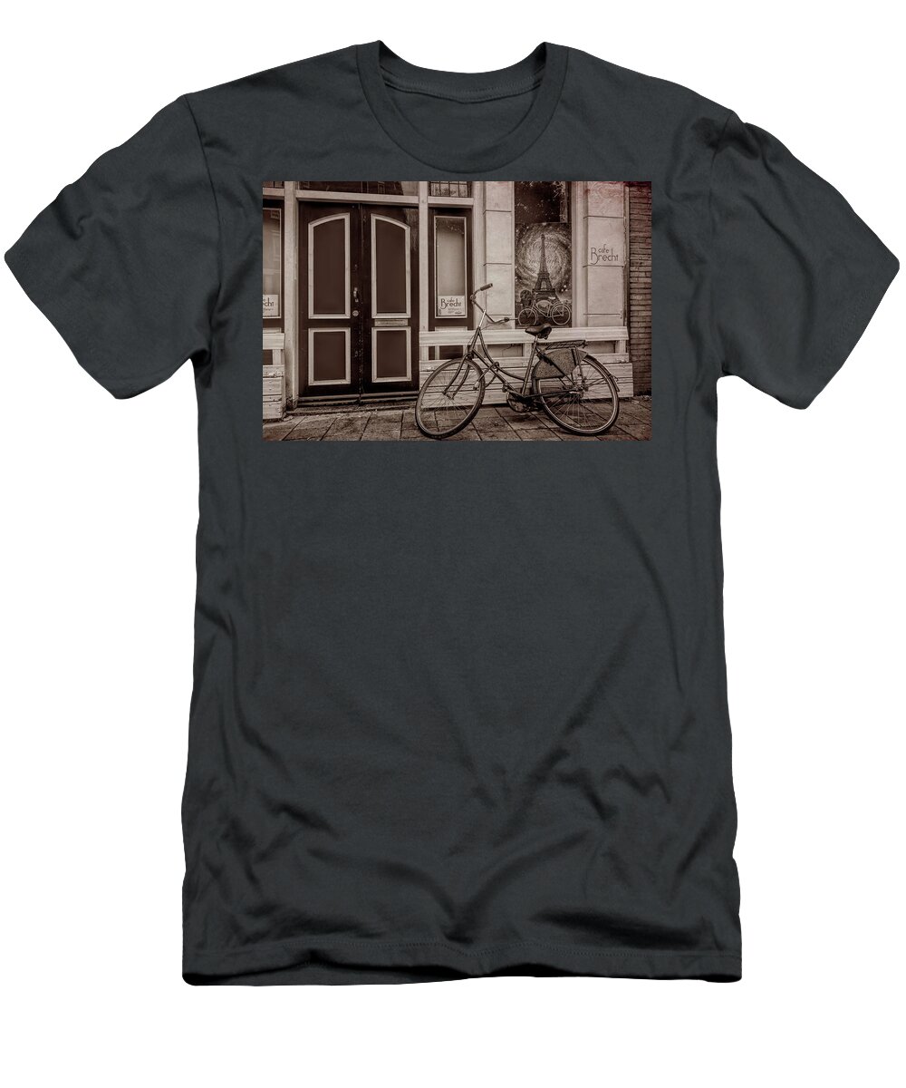 Amsterdam T-Shirt featuring the photograph City Bike Downtown in Sepia by Debra and Dave Vanderlaan