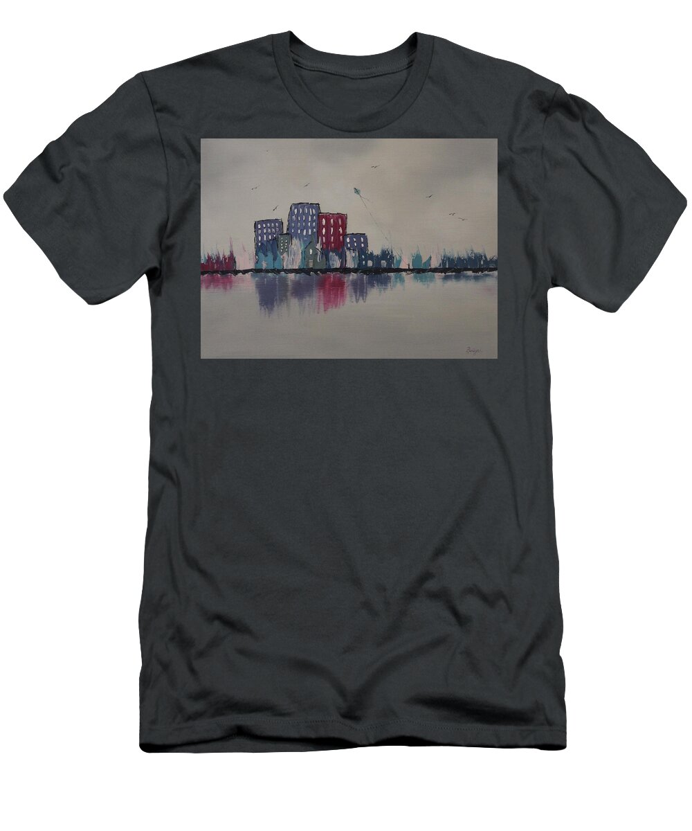Stylized Impressionism T-Shirt featuring the painting City Flight by Berlynn