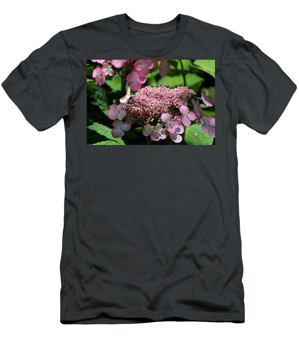 Hydrangea T-Shirt featuring the photograph Closeup of Bouquet Pink Hydrangea by Colleen Cornelius