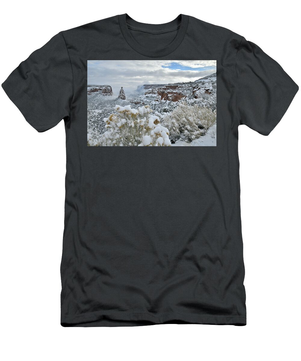 Colorado National Monument T-Shirt featuring the photograph Clouds Break over Snow Covered Independence Canyon by Ray Mathis