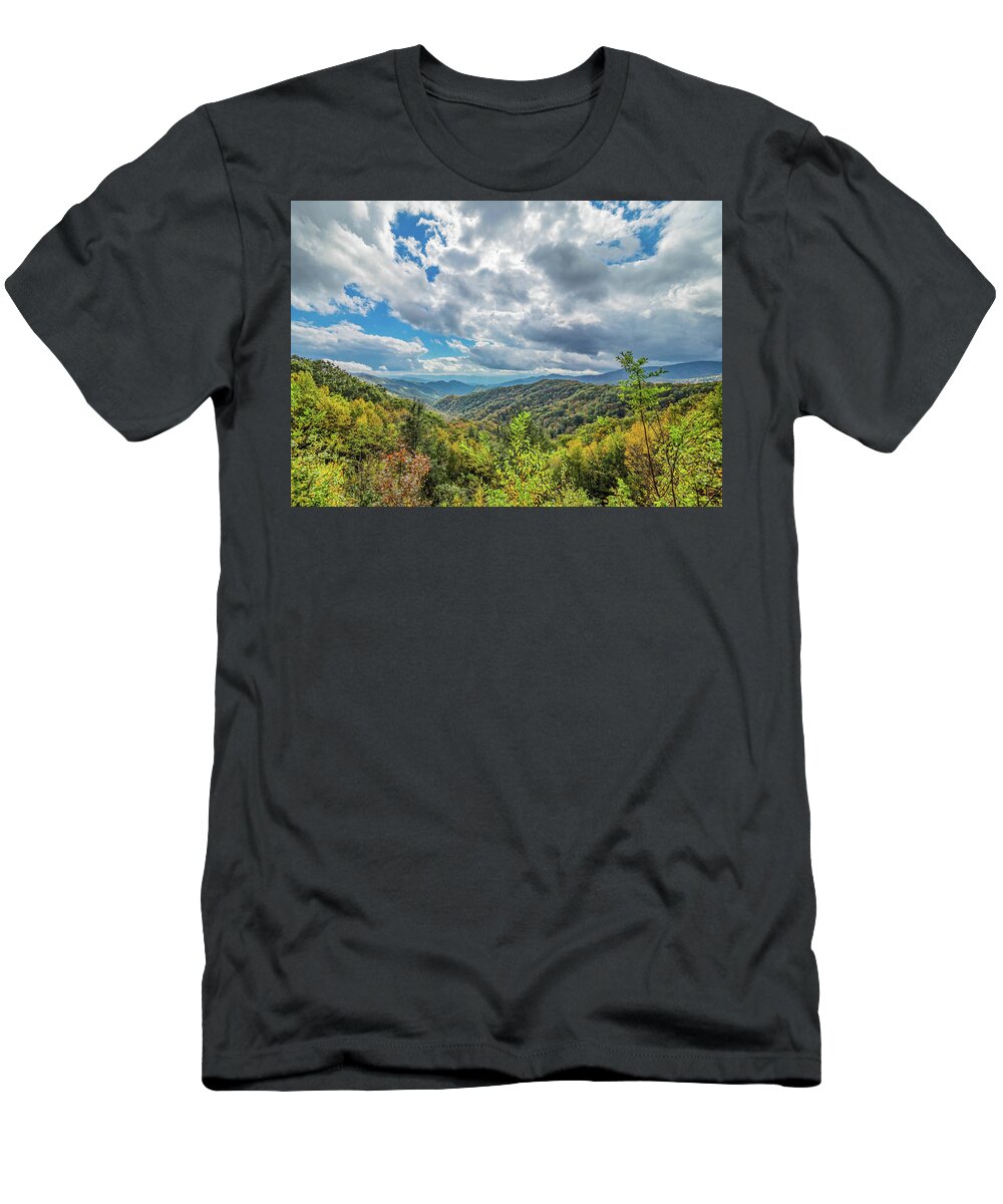 Clouds T-Shirt featuring the photograph Cloudy Day in the Smokies by Peggy Blackwell