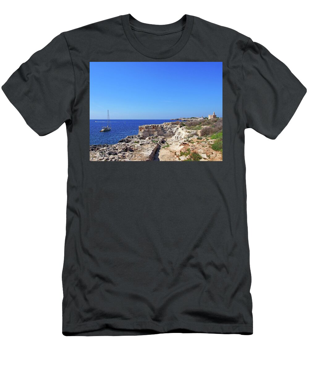 Ciutadella T-Shirt featuring the photograph Coastline And Cliffs In Ciutadella Menorca by Philip Openshaw