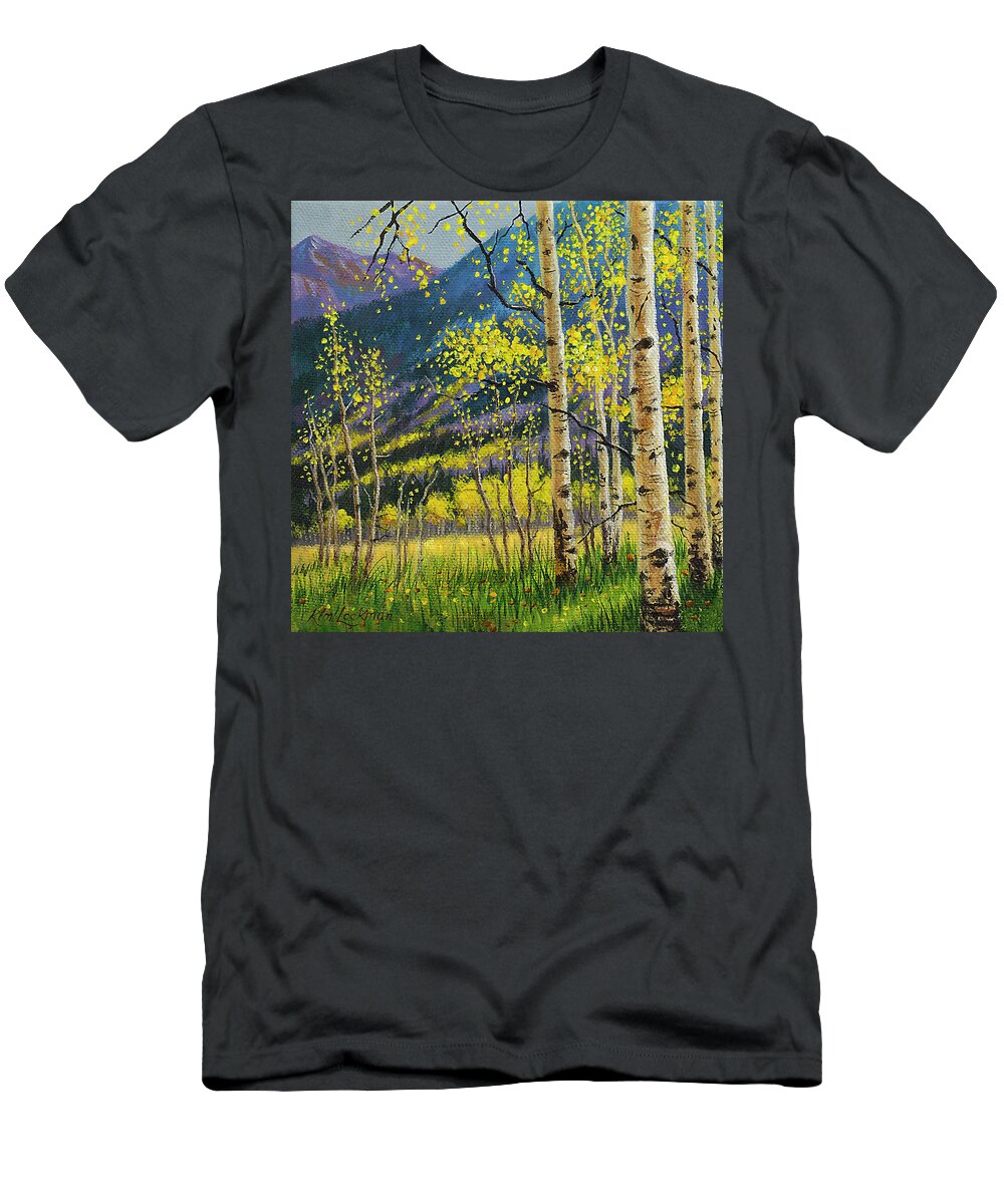 Miniature Art T-Shirt featuring the painting Colorful Aspens by Kim Lockman