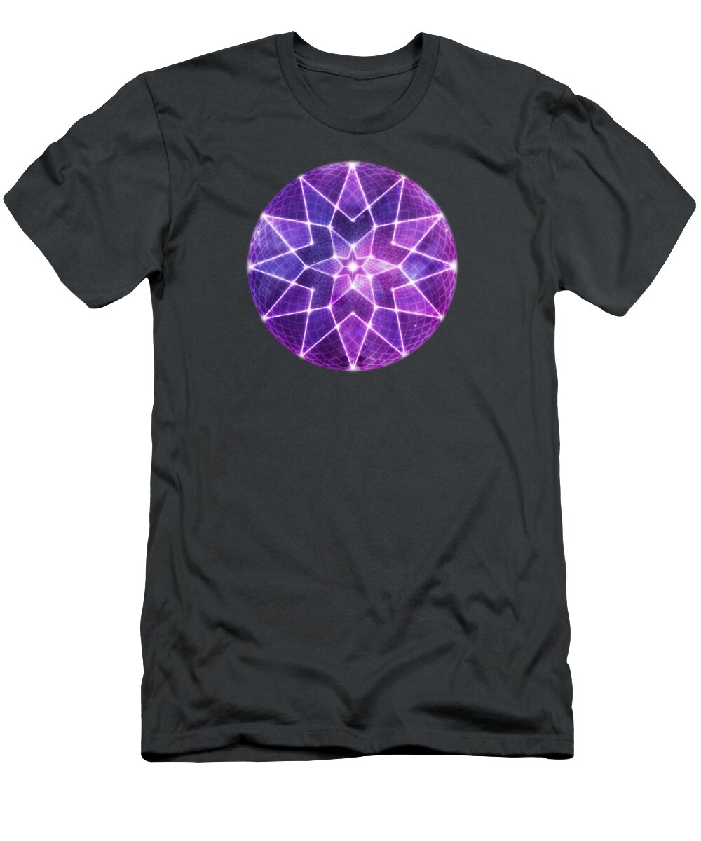 Seed Of Life T-Shirt featuring the digital art Cosmic Purple Geometric Seed of Life Crystal Lotus Star Mandala by Laura Ostrowski