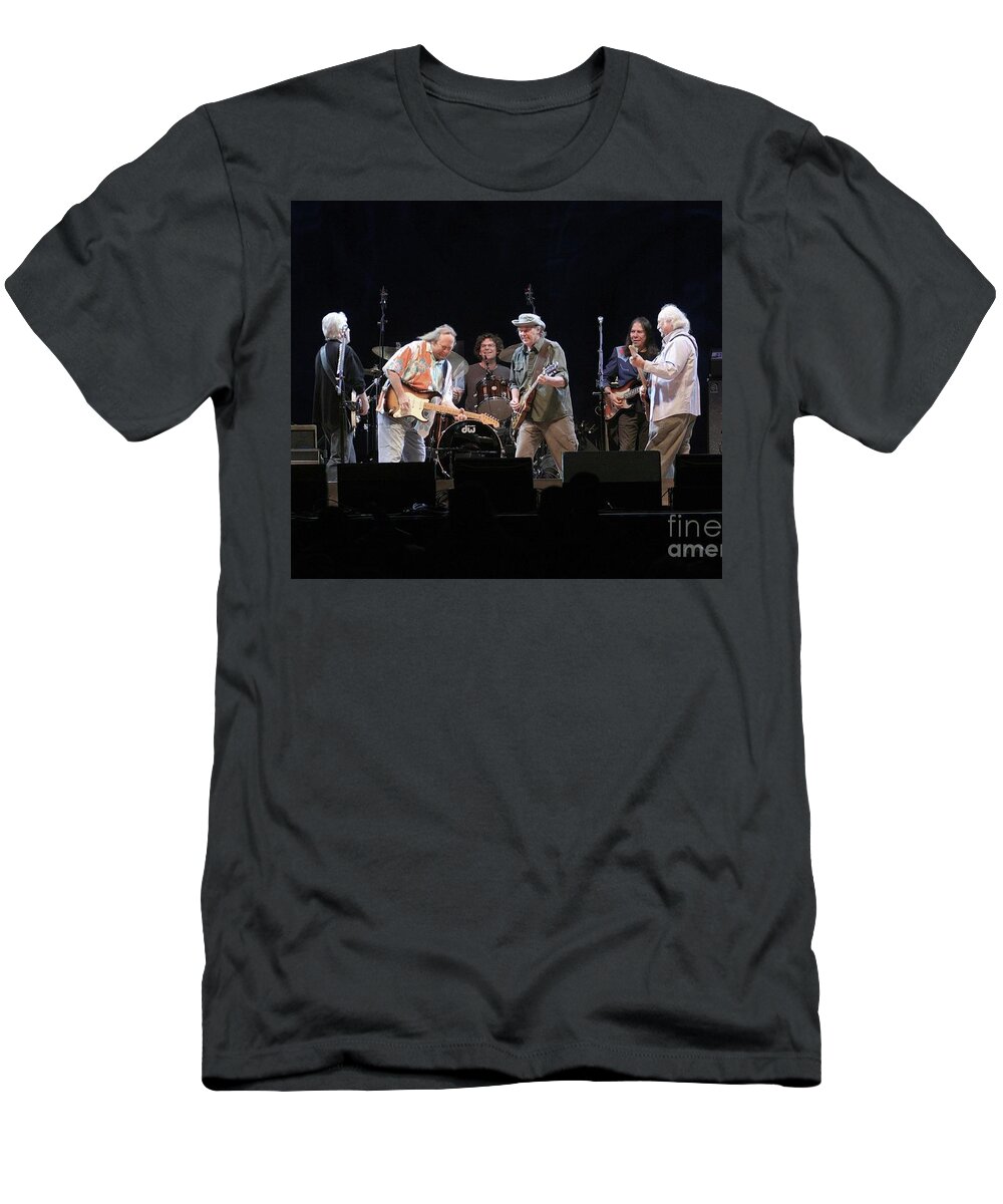Crosby Stills And Nash T-Shirt featuring the photograph Crosby Stills Nash and Young Reunion by Concert Photos