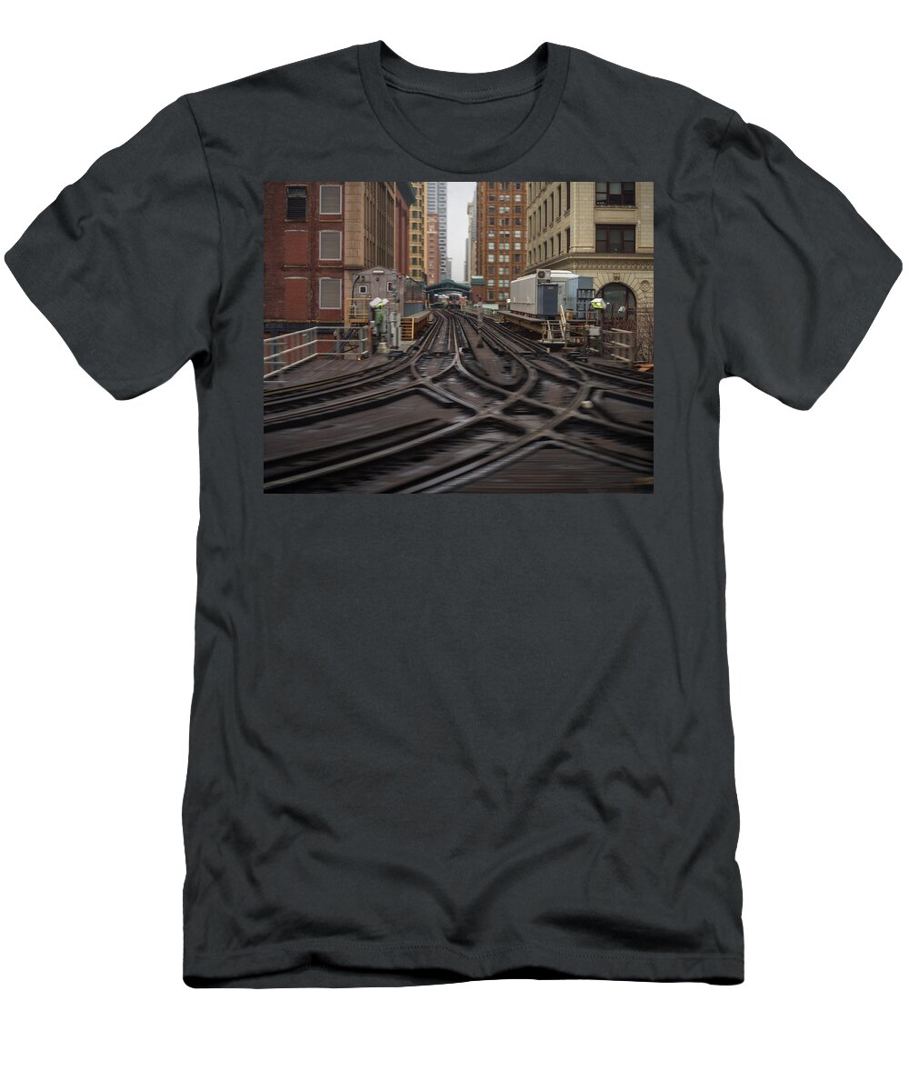Chicago Elevated Train High-rise T-Shirt featuring the photograph Crossroads by Laura Hedien