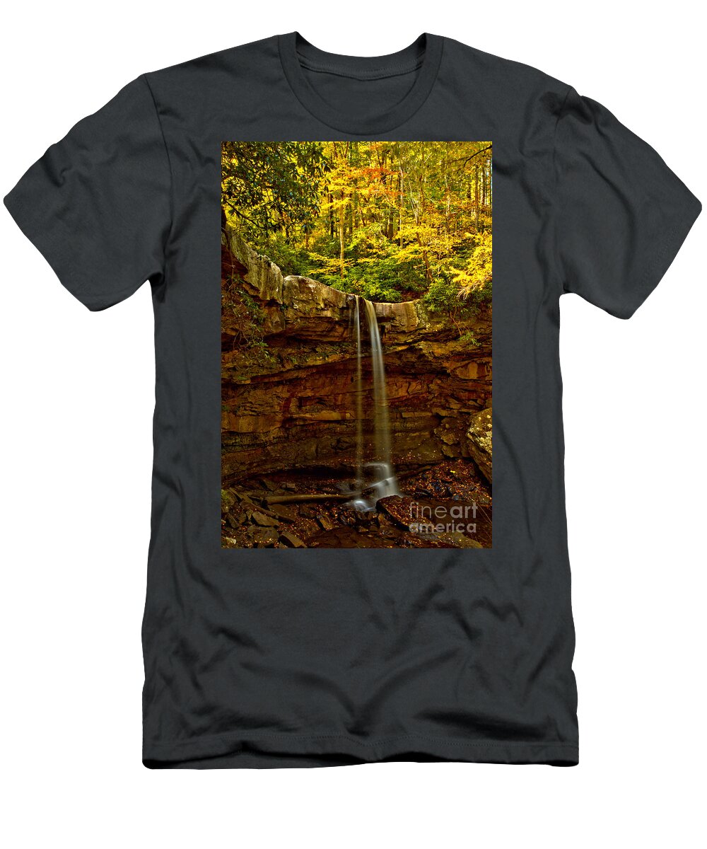 Cucumber Falls T-Shirt featuring the photograph Cucumber Falls Autumn Canopy by Adam Jewell