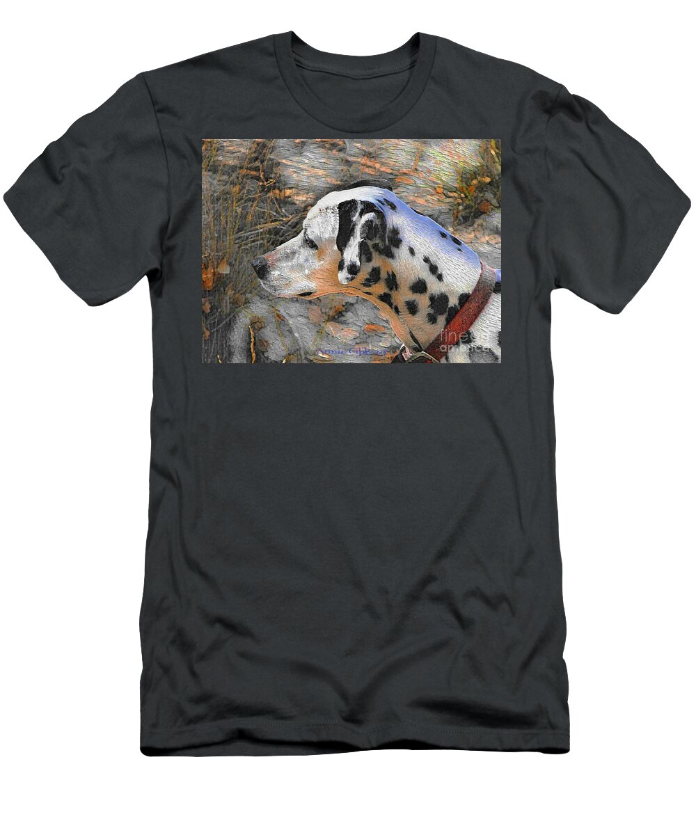 Dalmatian Dog T-Shirt featuring the digital art Dalmatian dog by Annie Gibbons