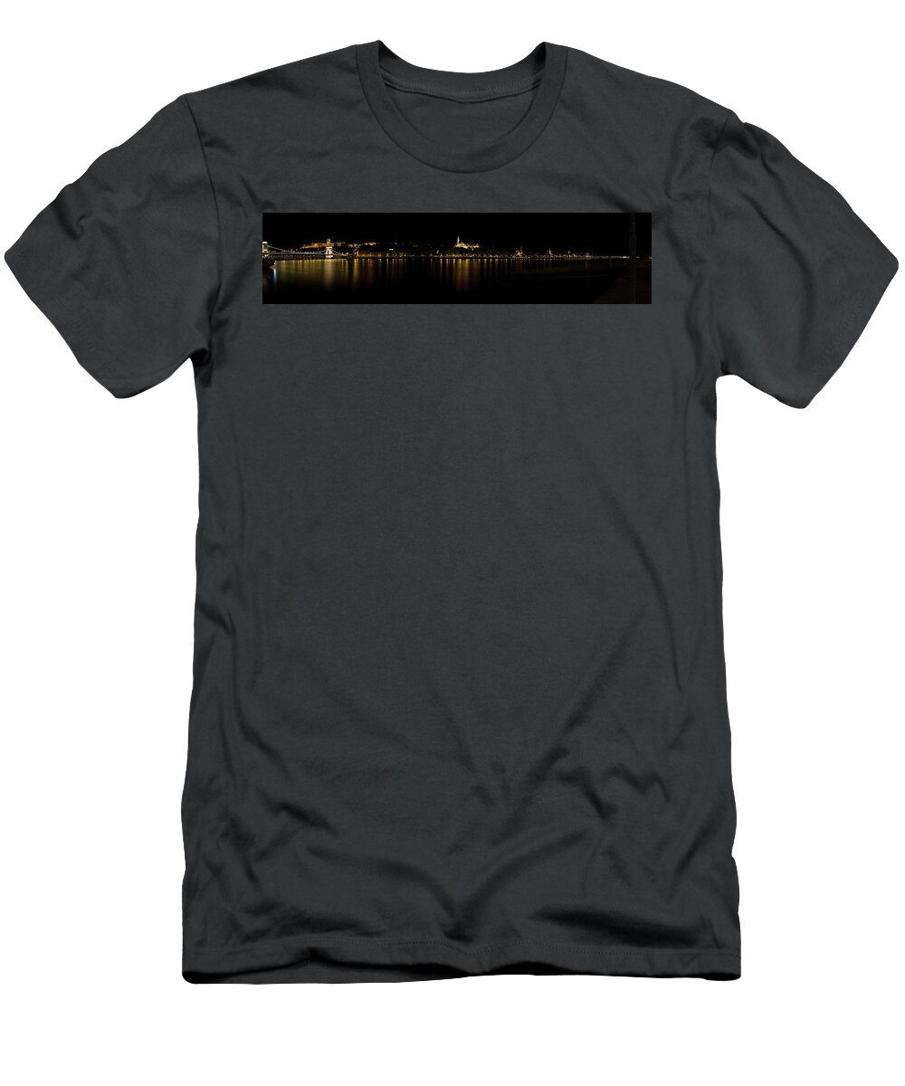 Danube T-Shirt featuring the photograph Danube Night View in Budapest by Vivida Photo PC