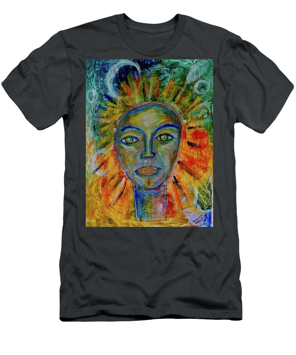 Sun T-Shirt featuring the painting Daughter of the Sun and Moon by Mimulux Patricia No