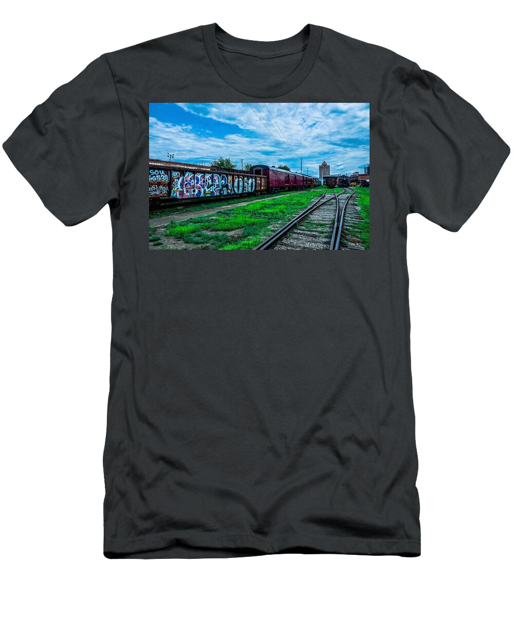  T-Shirt featuring the photograph Day Glow Train Yard by Rodney Lee Williams