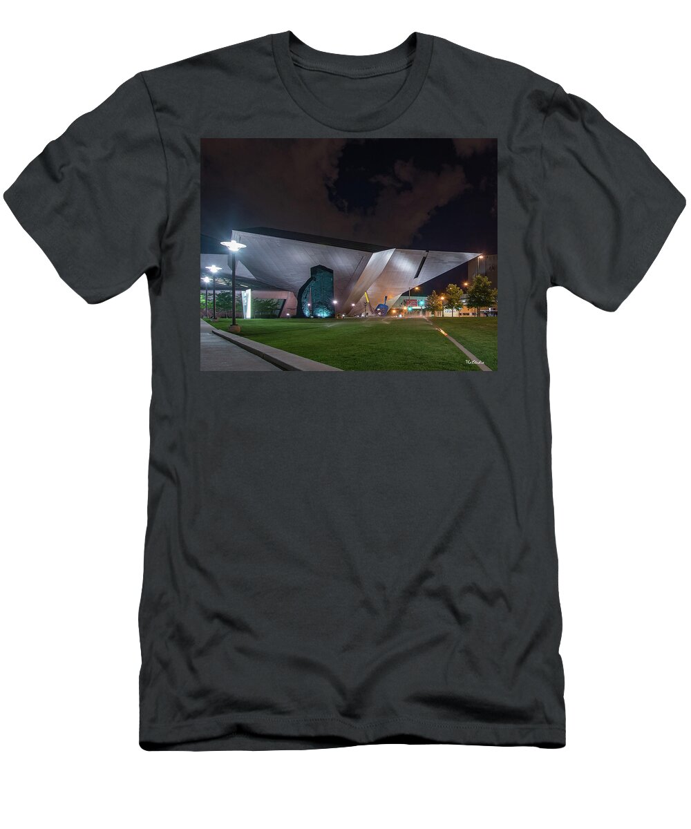 Denver T-Shirt featuring the photograph Denver Art at Night by Tim Kathka
