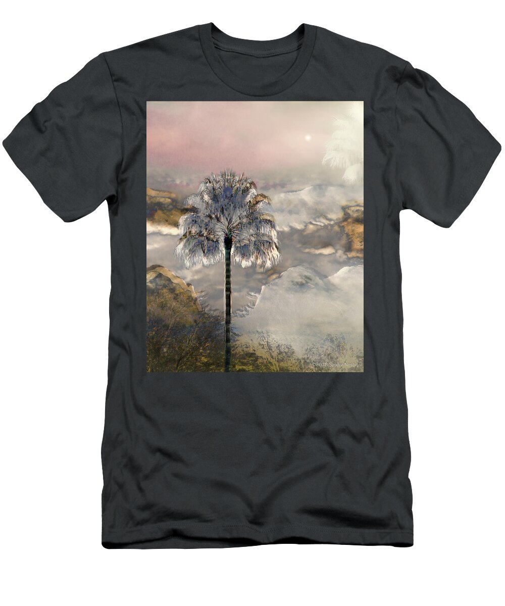 Desert T-Shirt featuring the digital art Desert Palm Over Valley by Sandra Nesbit