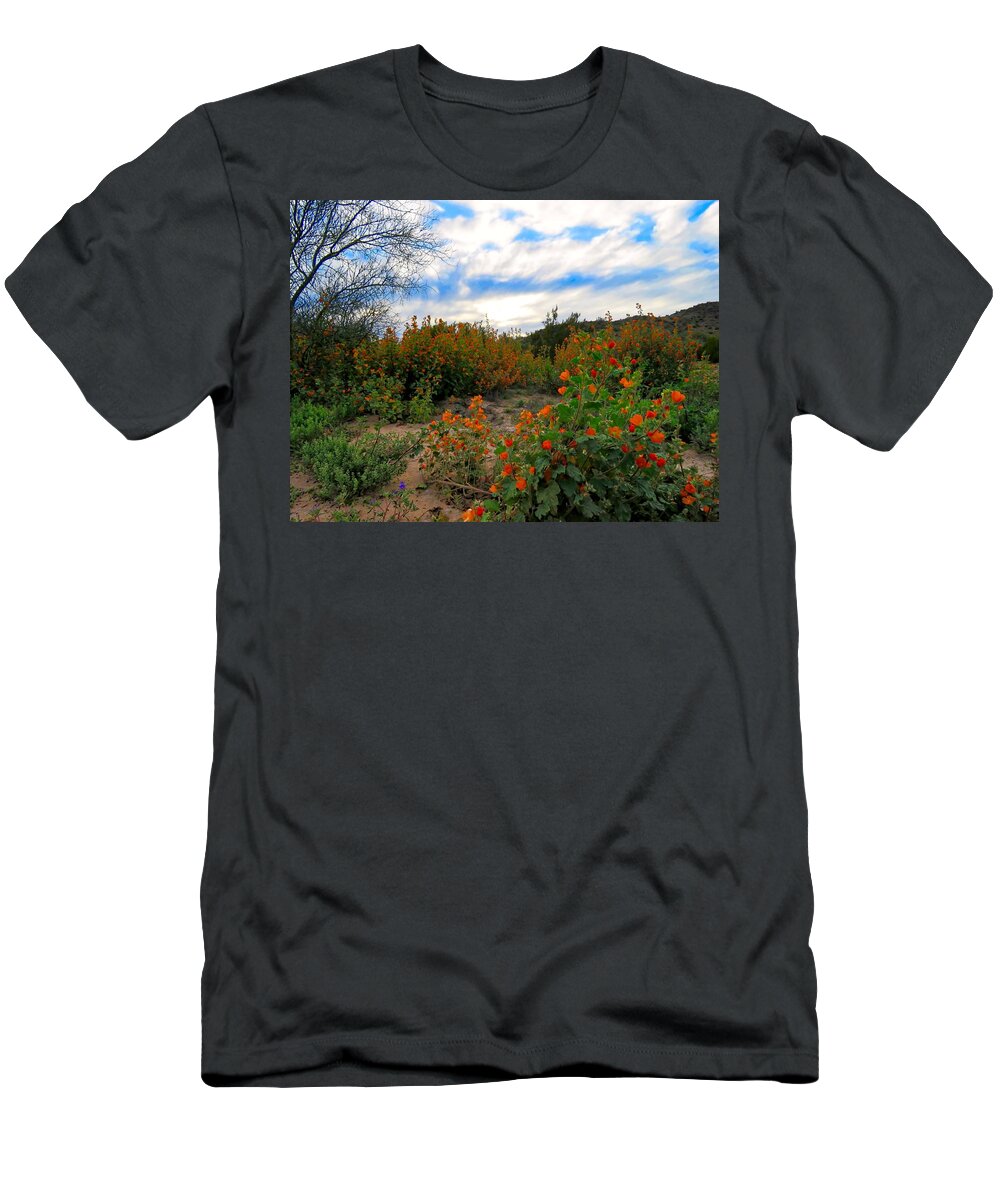 Arizona T-Shirt featuring the photograph Desert Wildflowers in the Valley by Judy Kennedy