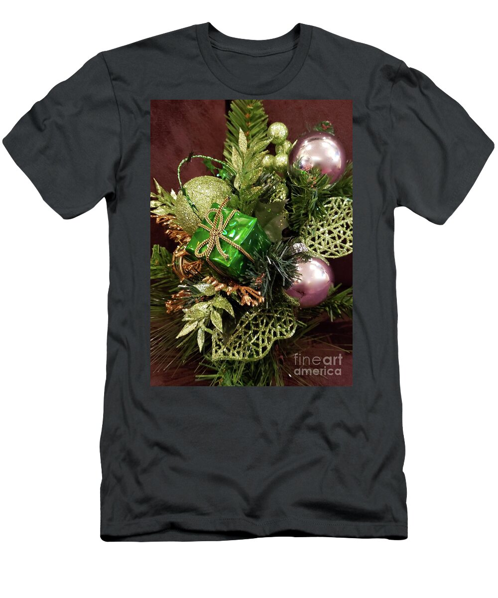 Christmas T-Shirt featuring the painting Diane's Christmas Pillow by Lisa Debaets