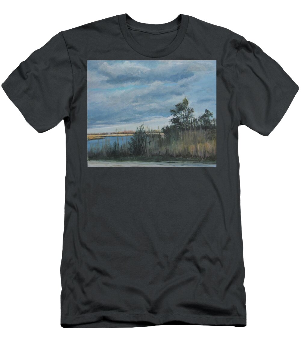 Acrylic T-Shirt featuring the painting Dividing Creek by Paula Pagliughi