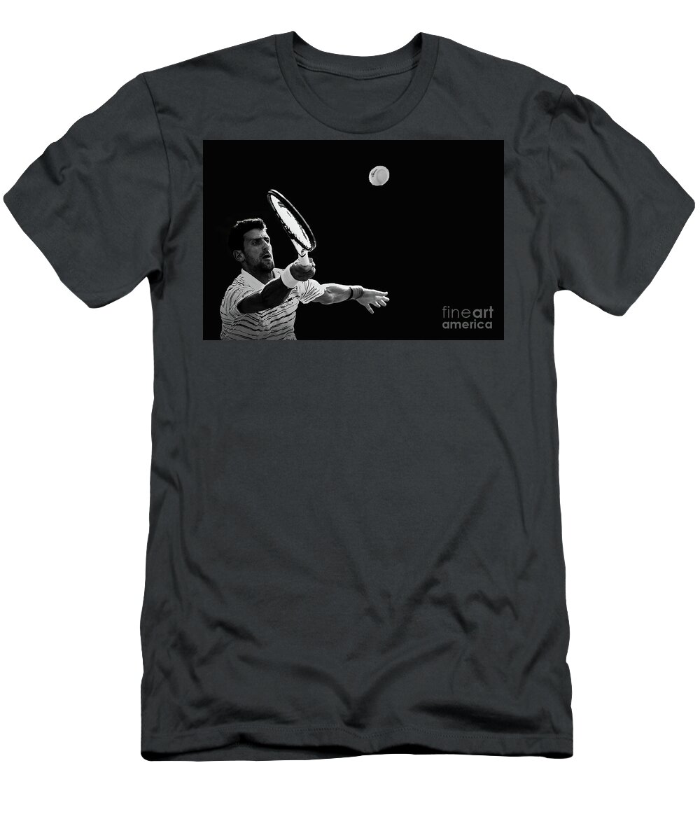Center Court T-Shirt featuring the photograph Djokovic Action by Ed Taylor