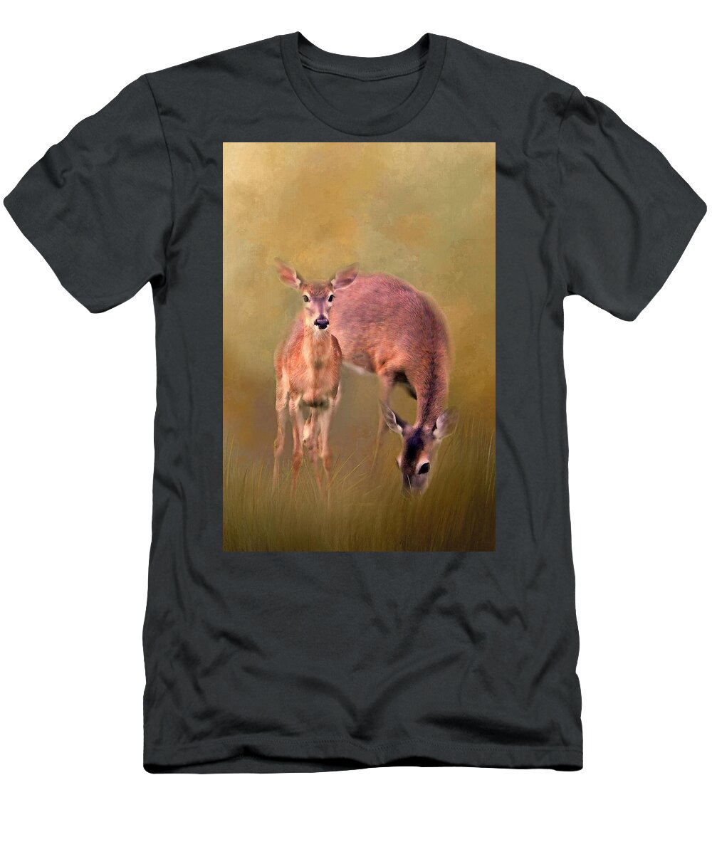 White Tailed Deer T-Shirt featuring the photograph Doe Mom And Offspring by HH Photography of Florida