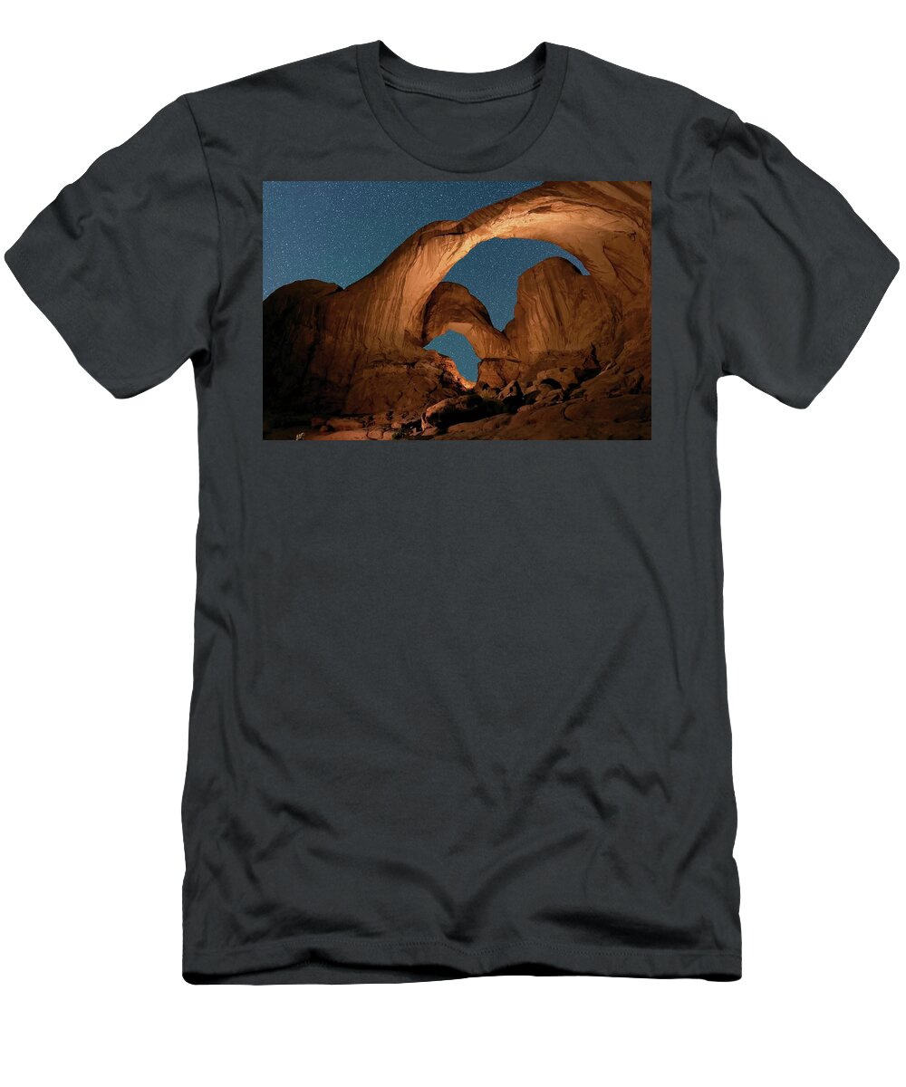 Utah T-Shirt featuring the photograph Double Arch - Nature Window in Utah by OLena Art by Lena Owens - Vibrant DESIGN