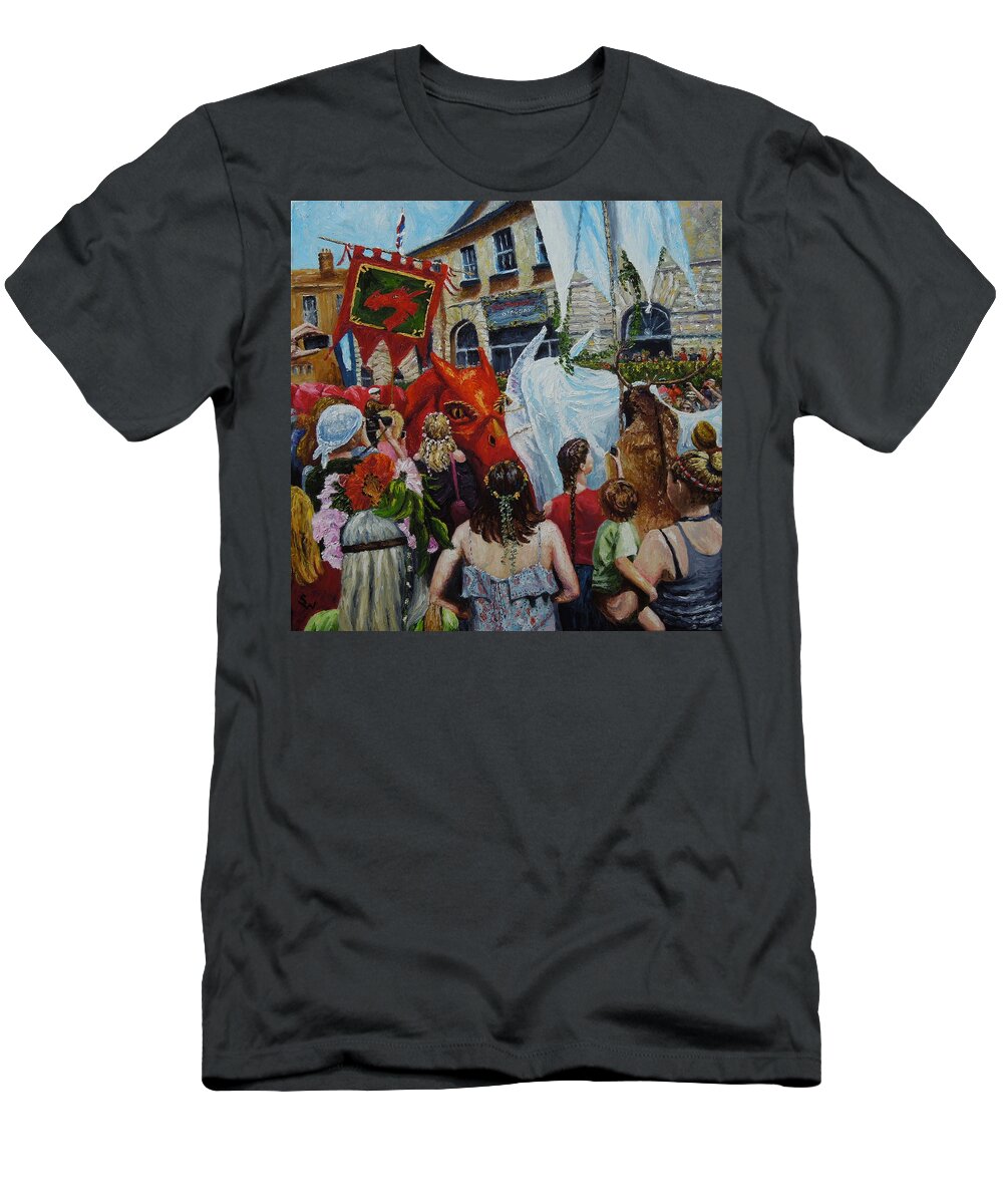Impressionist T-Shirt featuring the painting Dragons Glastonbury event by Shirley Wellstead